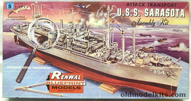 Renwal 1/500 USS Sarasota Attack Transport PA-24, S605-149 plastic model kit